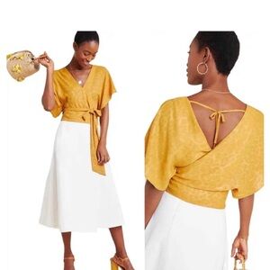 Anthropologie Current Air Mustard Wrap Top